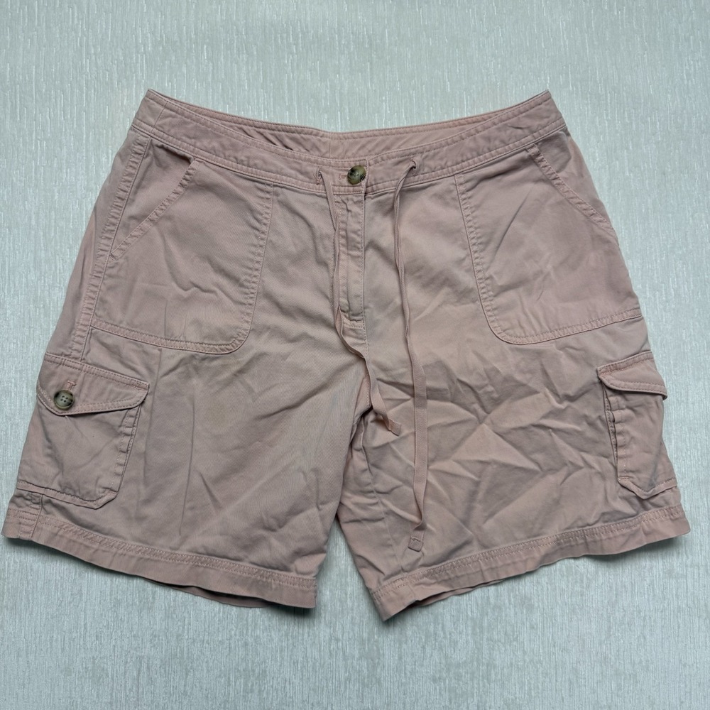 L.L. Bean Favorite Fit Cargo Shorts Womens 16 Pink Cotton Mid Rise Drawstring